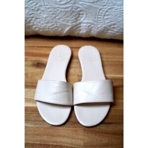 Lanne Classic White Leather Slip Ons Minimalist Simple Brazil Sandals Size 7
